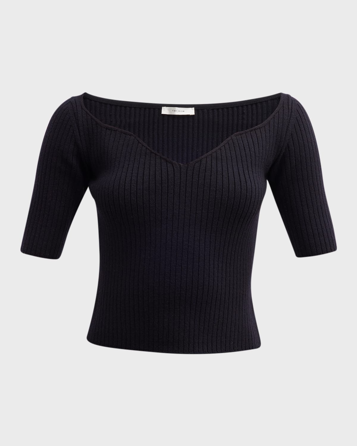 The Row Grais Crop Wool Rib Knit Top In Dark Navy