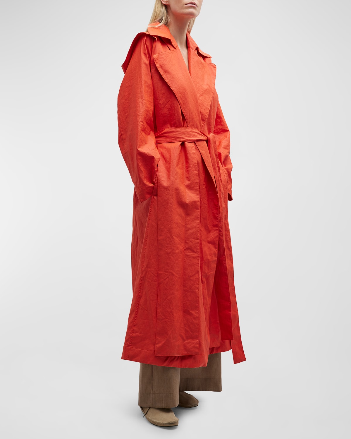 The Row Badva Long Belted Trench Coat In Red | ModeSens