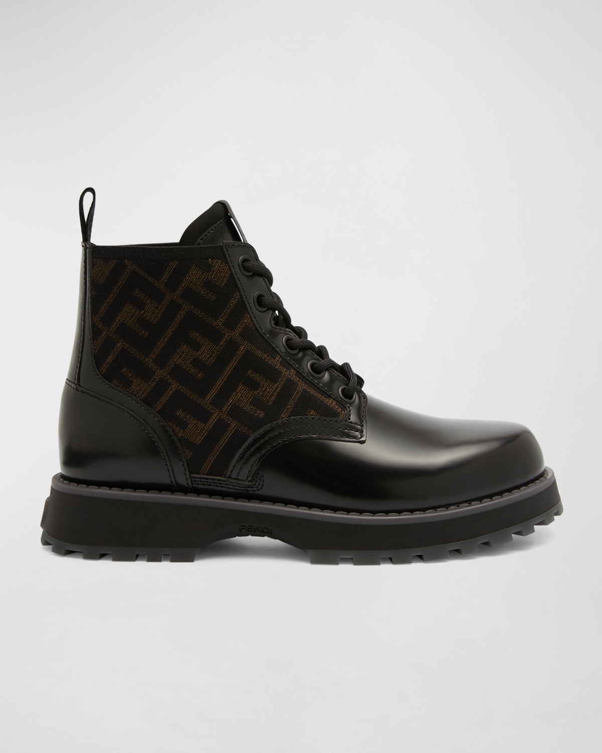 FENDI MEN'S MONOGRAM LACE-UP BIKER BOOTS