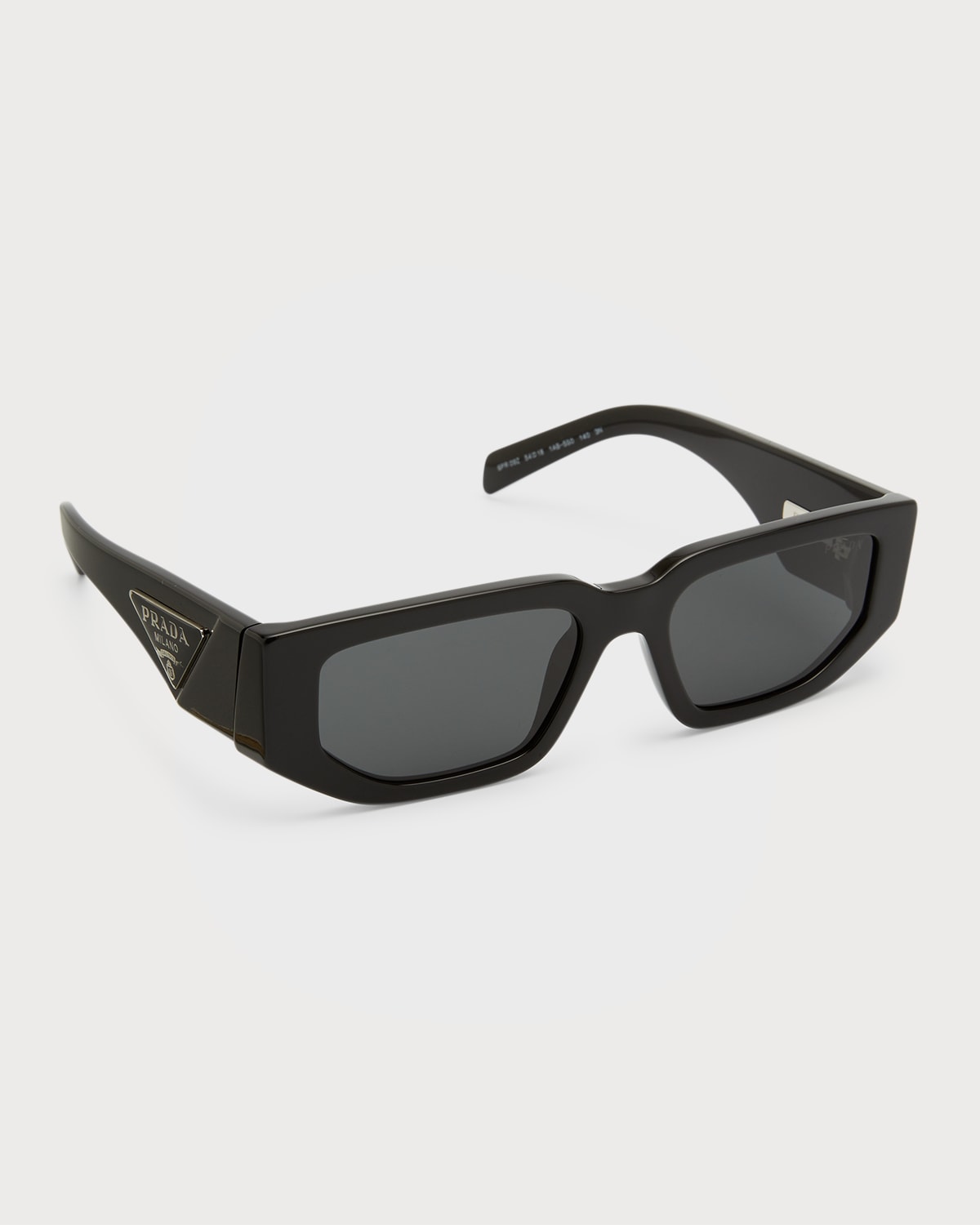 Prada Men's Triangle Logo Bicolor Rectangle Sunglasses In Black