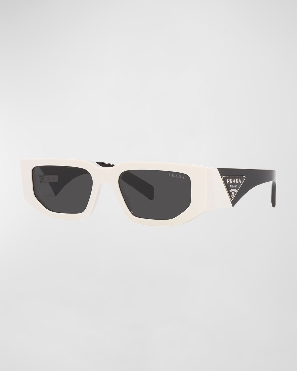 Prada Men's Triangle Logo Bicolor Rectangle Sunglasses In Bone