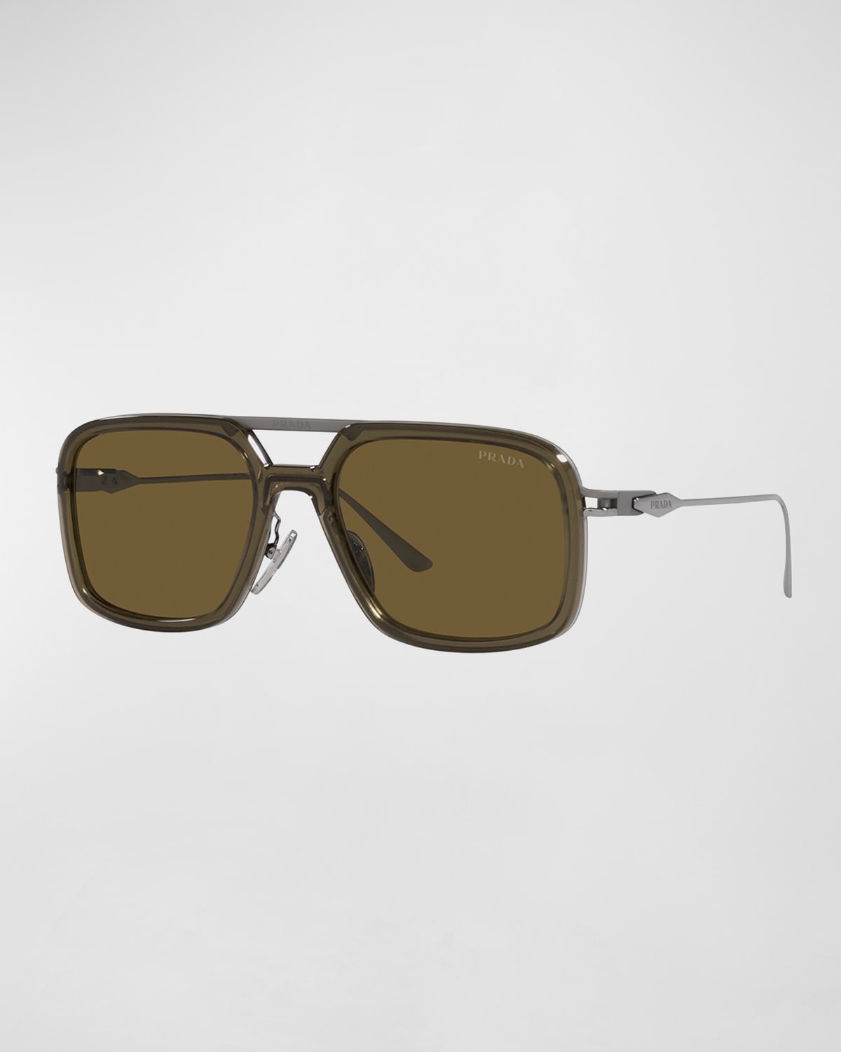Prada Men's Double-bridge Rectangle Sunglasses In Dark Brown