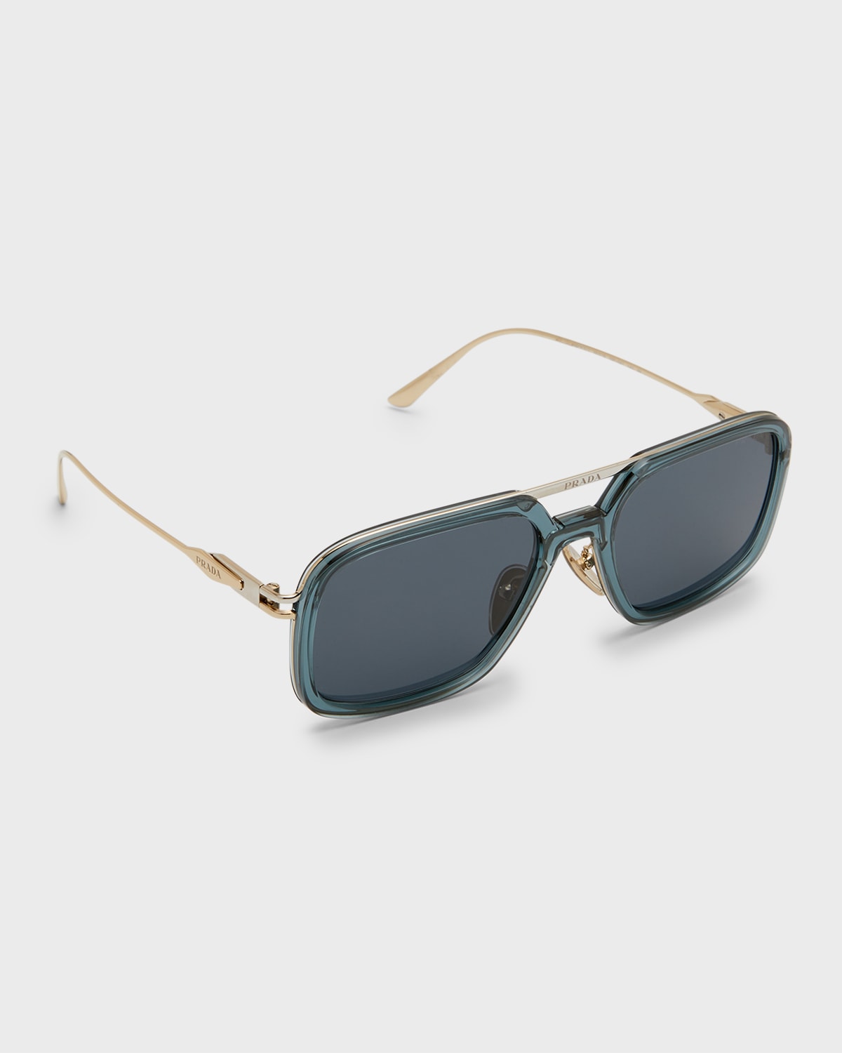 Prada Men's Double-bridge Rectangle Sunglasses In Dark Grey