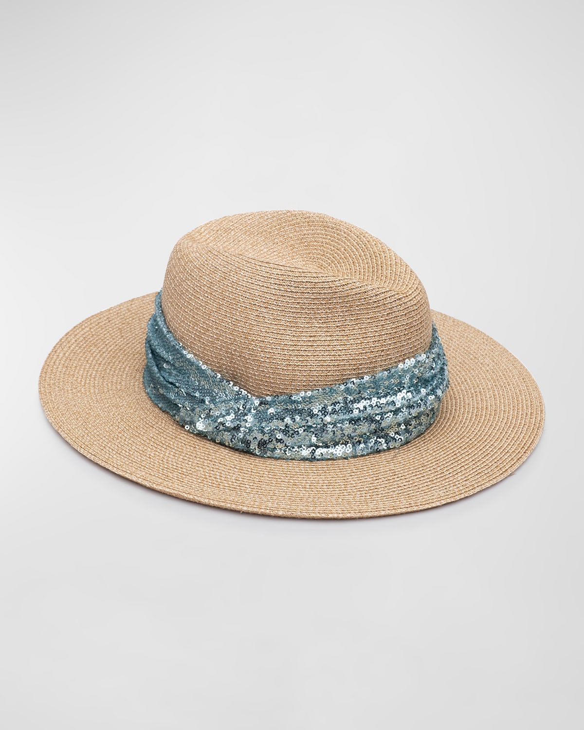 Courtney Packable Papercloth Fedora Hat with Sequins