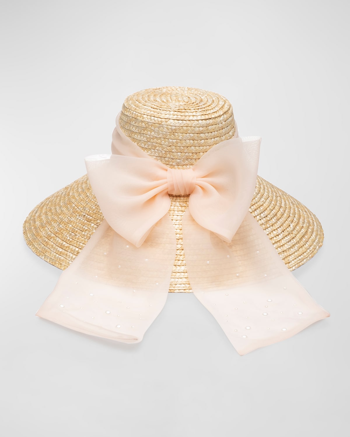 Mirabel Natural Straw Wide-Brim Sun Hat with Bow