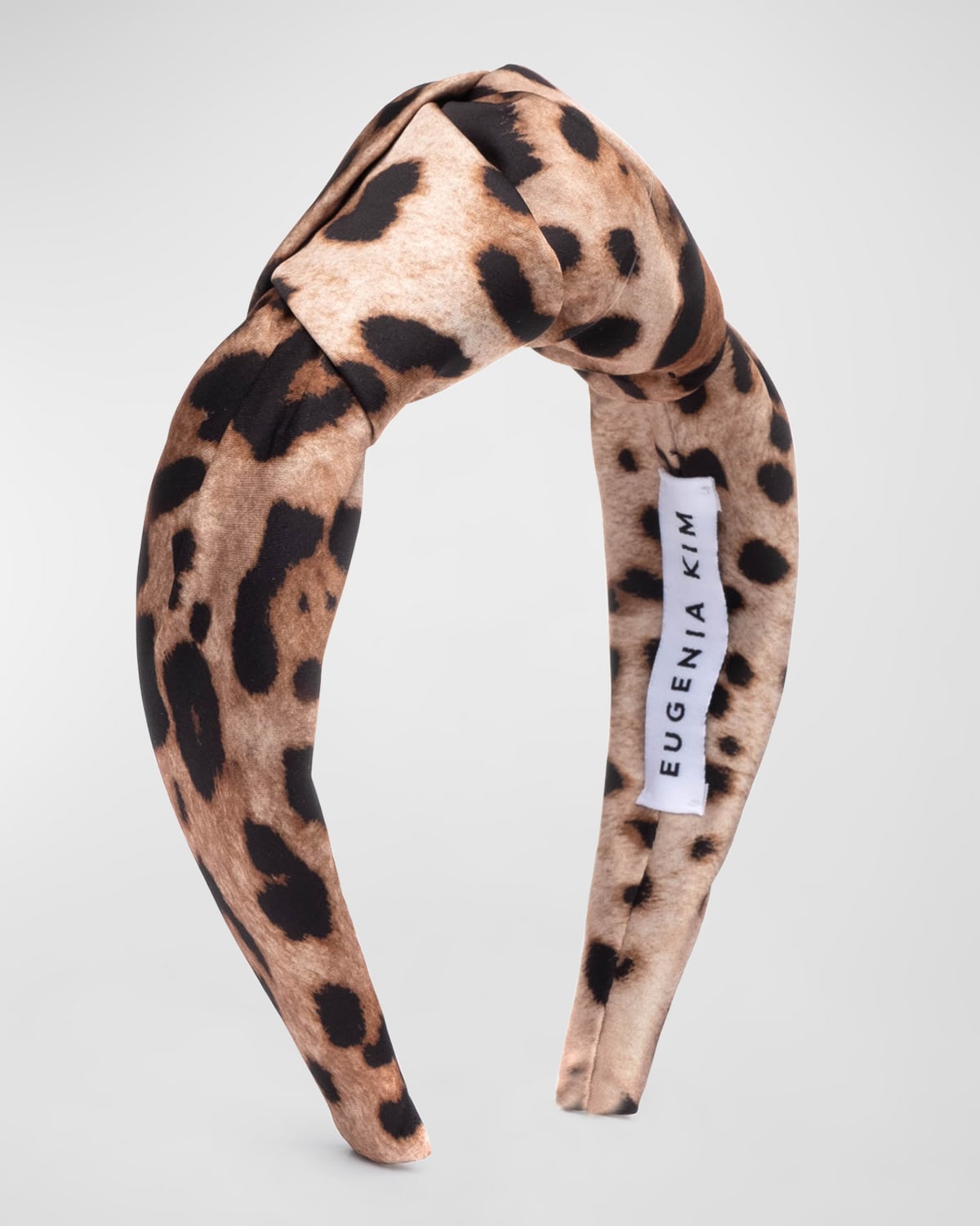 Shop Eugenia Kim Karyn Leopard-print Knot Satin Headband In Camel/black