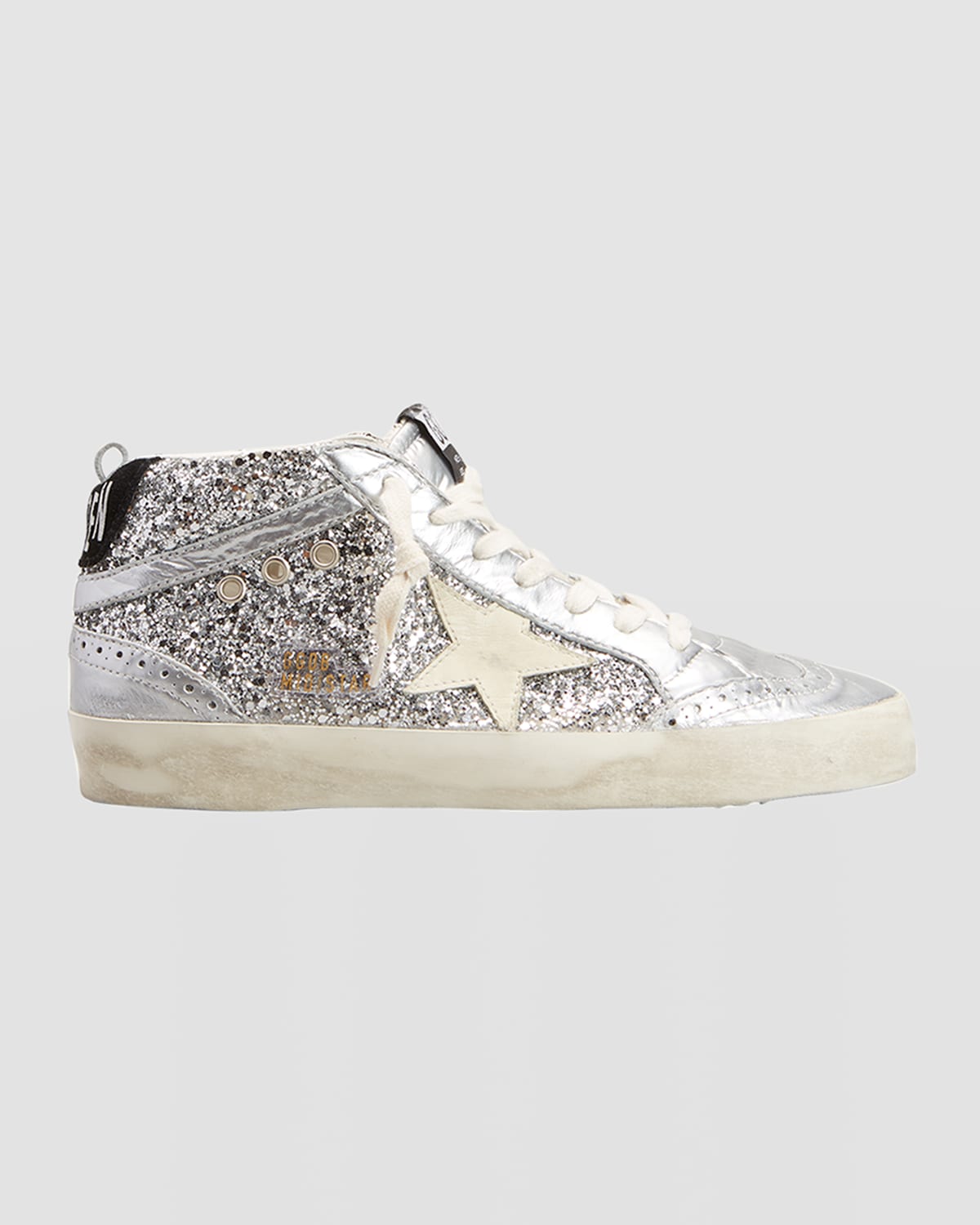 Golden Goose Mid Star Glitter Wing-tip Sneakers