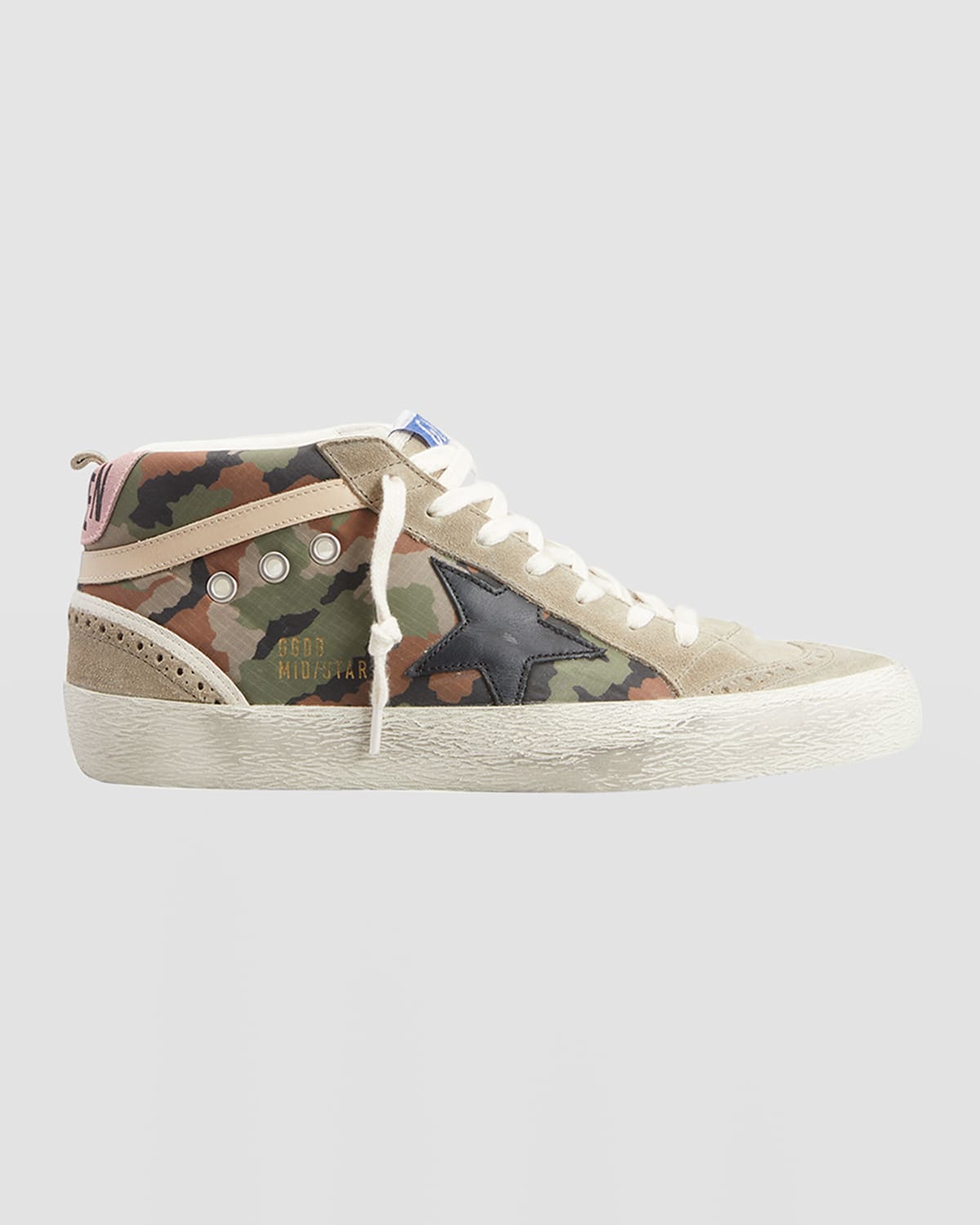 Golden Goose Mid Star Camo Wing-tip Sneakers In Green