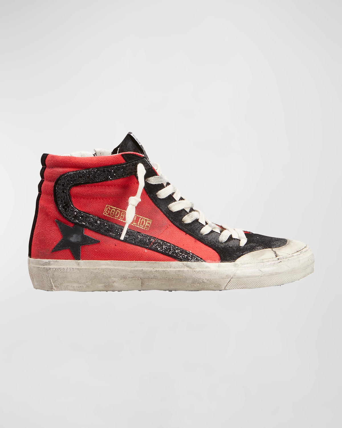 Shop Golden Goose Slide Canvas High-top Sneakers In Redblack