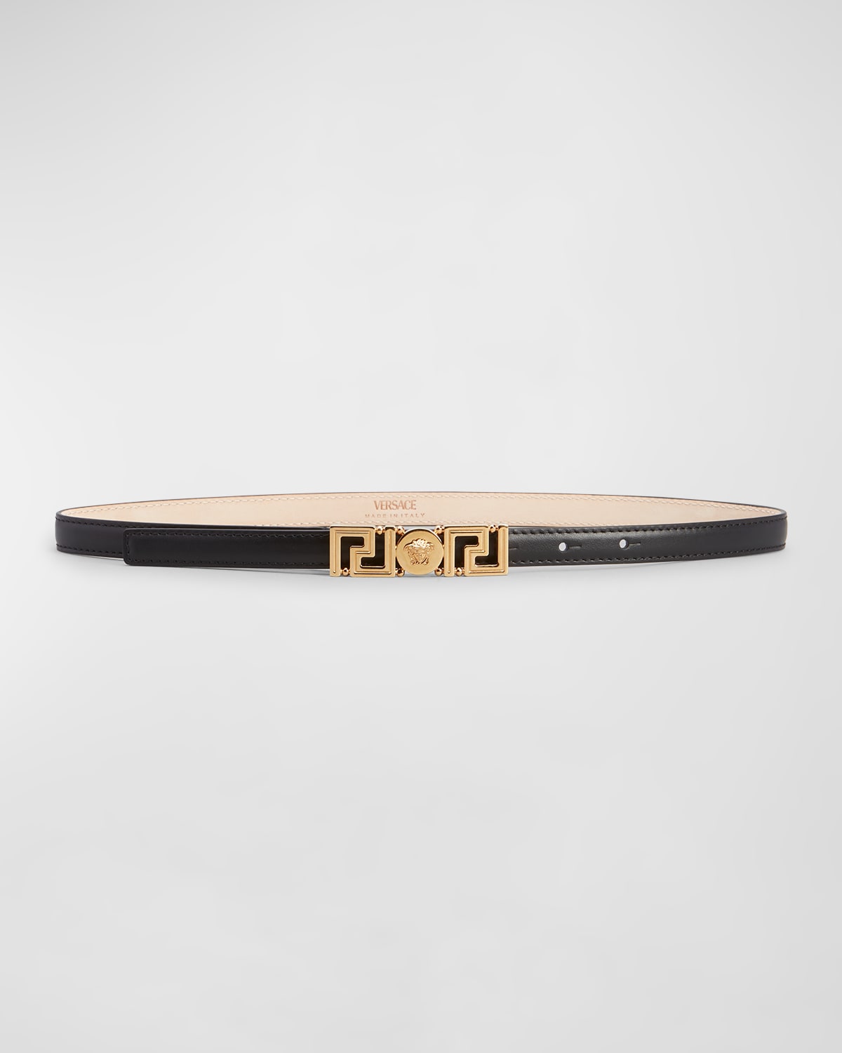 Versace Greca-medusa Leather Belt In Nero Oro