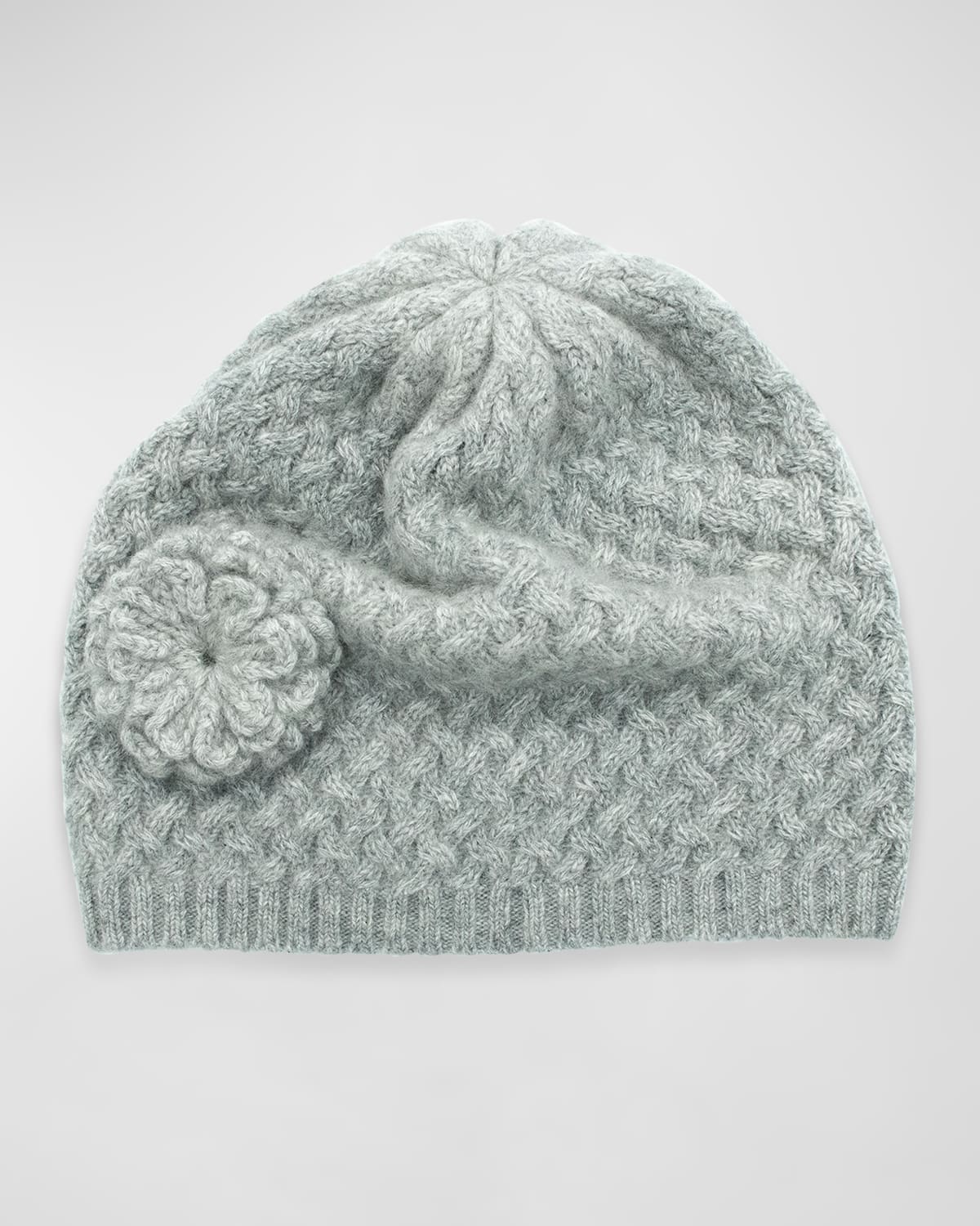 Basketweave Rosette Cashmere Beanie