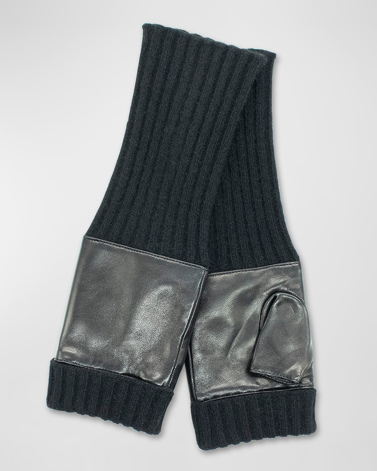 Nappa Leather & Ribbed Cashmere Fingerless Gloves
