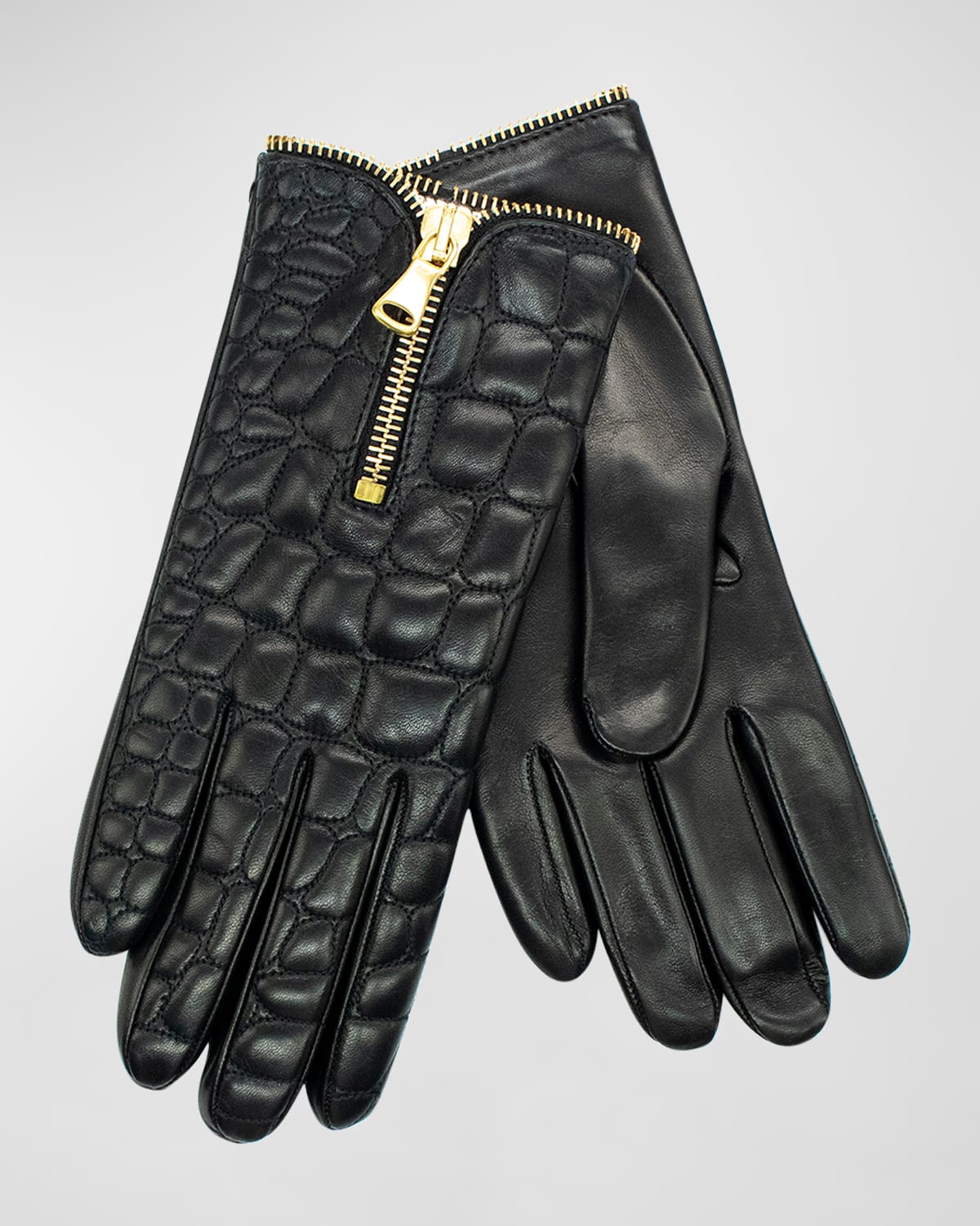 Croc-Embossed Nappa Leather & Cashmere Gloves