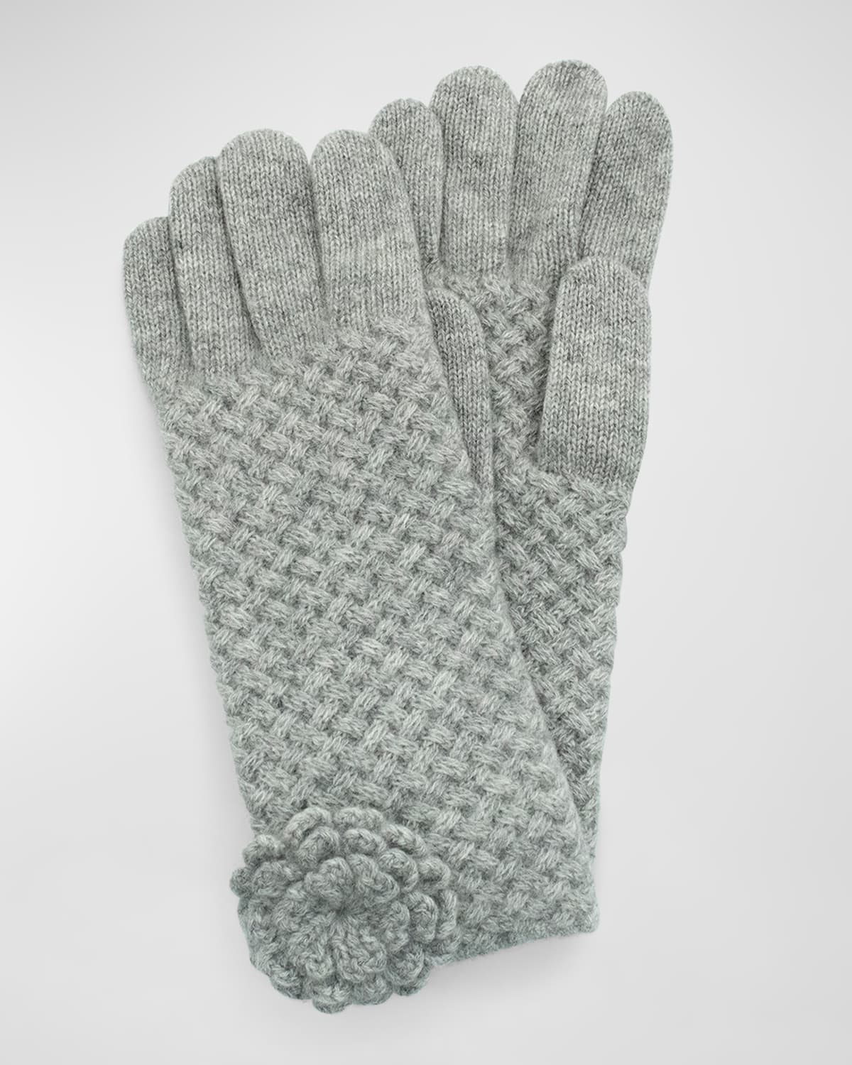 Basketweave Rosette Cashmere Gloves