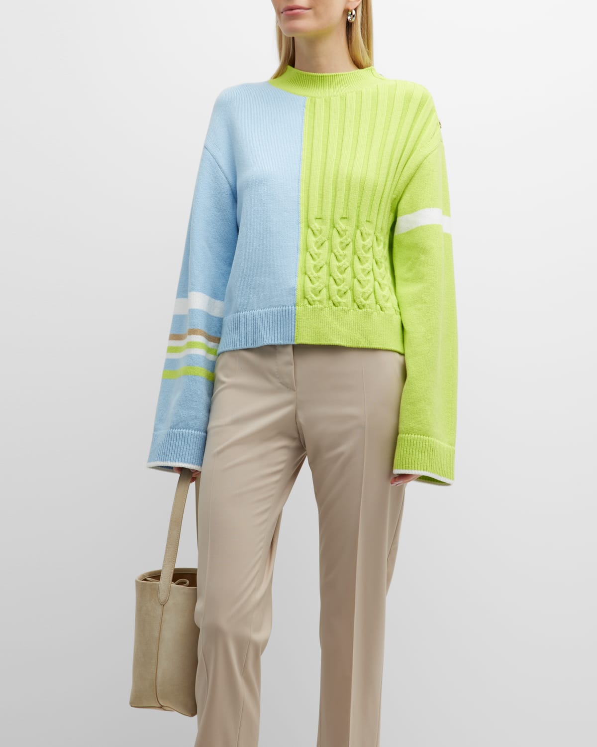 Adeam Rothko Splice Colorblock Sweater In Lime Green