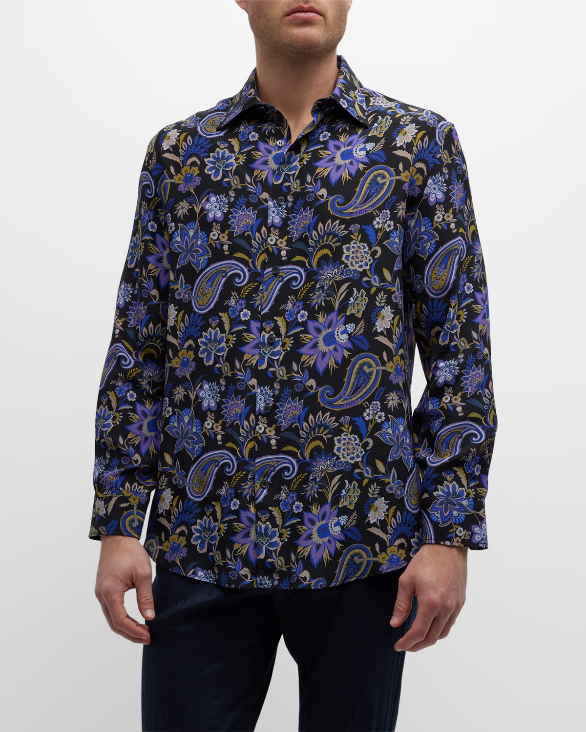 Men's Floral Silk Sport Shirt