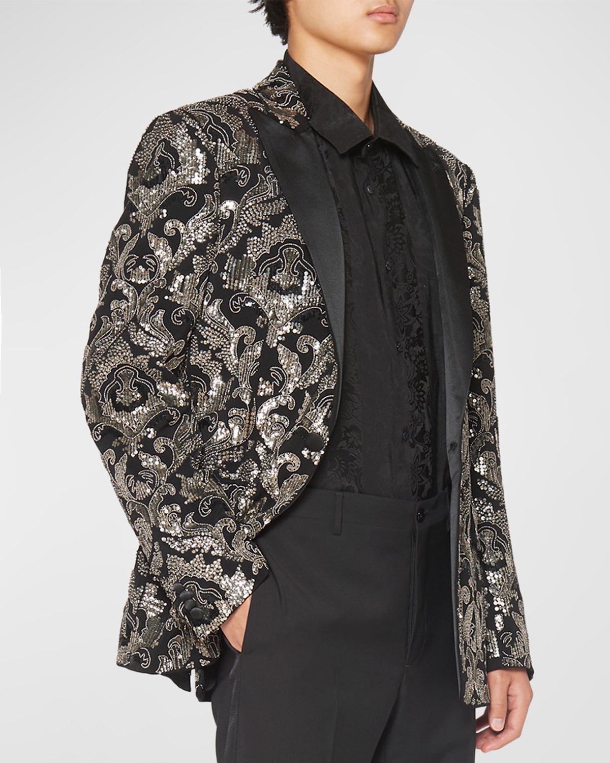 Etro 珠绣双排扣西装夹克 In Black