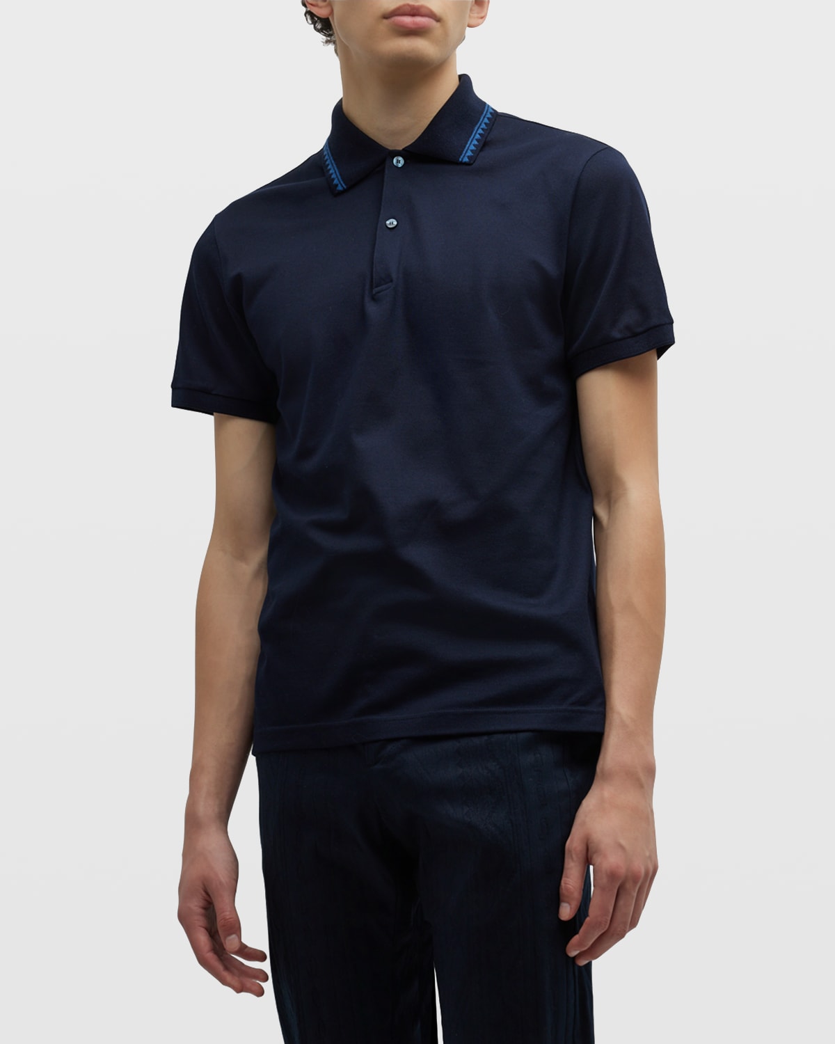 Men's Geo-Collar Pique Polo Shirt