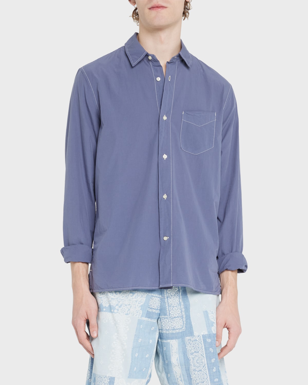 OFFICINE GENERALE MEN'S EMORY SPORT SHIRT WITH CONTRAST STITCHING