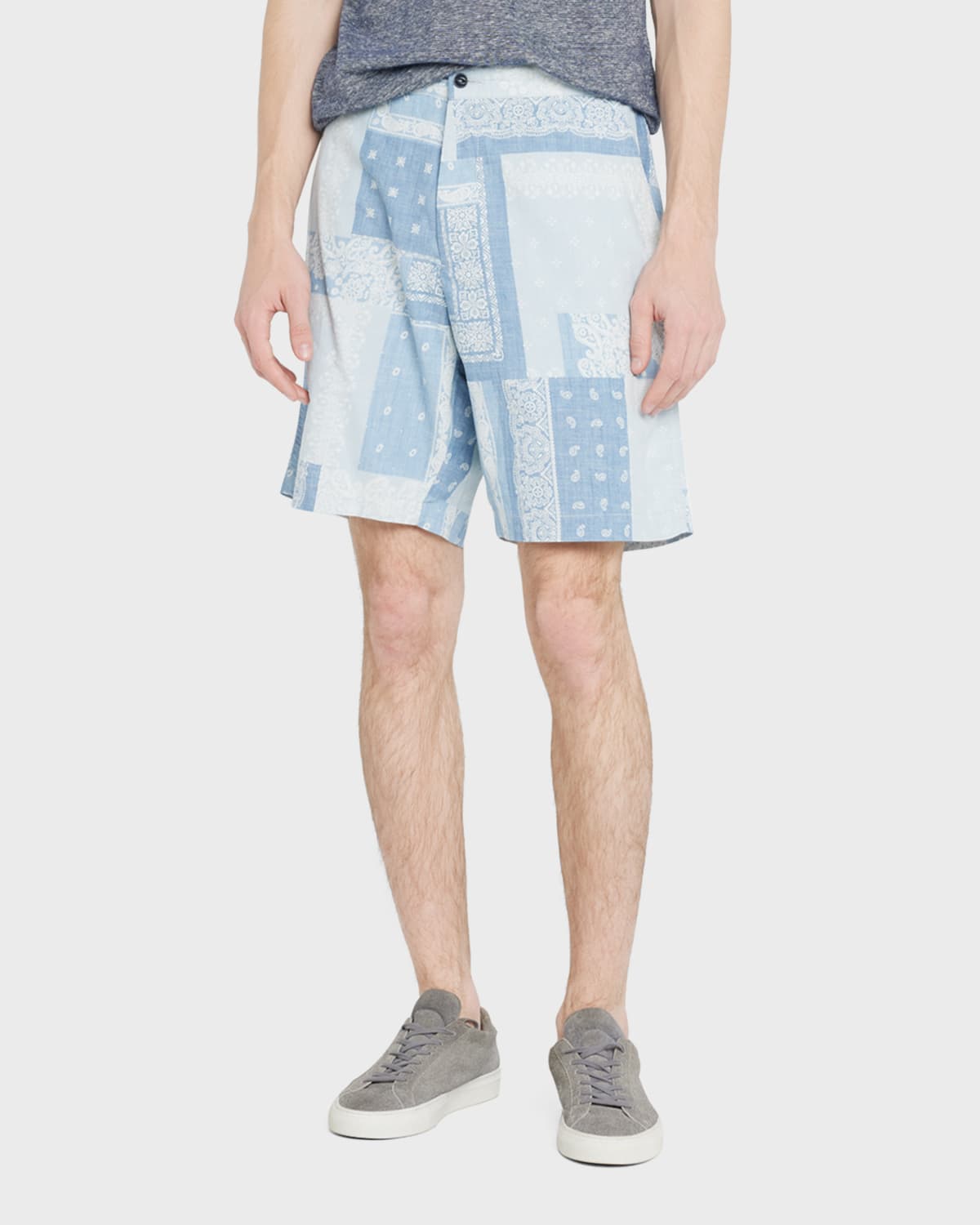 Officine Generale Pierce Woven Bandana Shorts In Light Blue/white