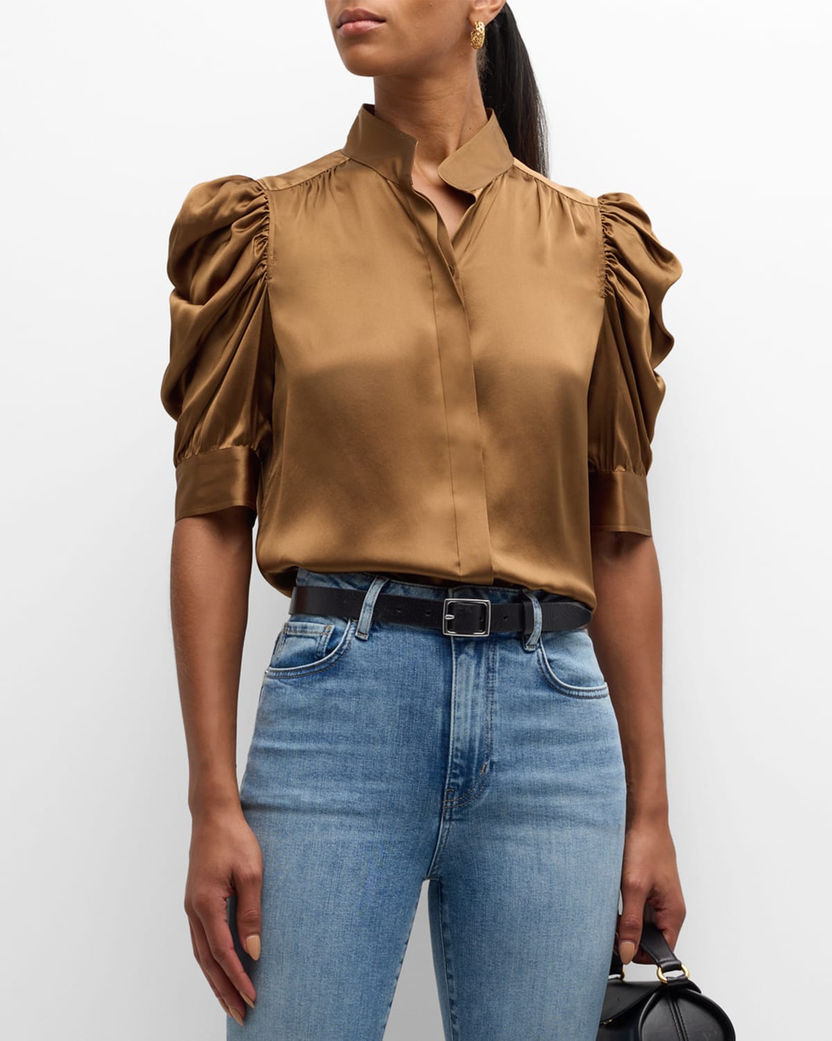 Gillian Silk Ruched Sleeve Top