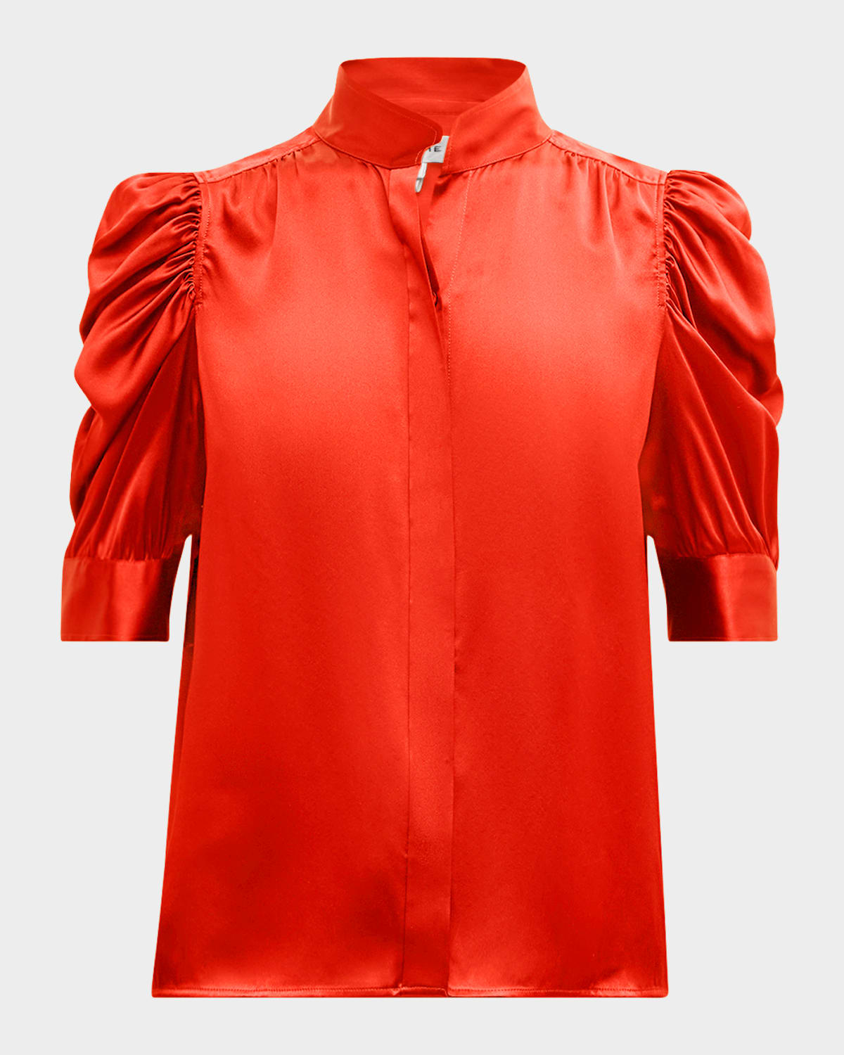 Frame Gillian Silk Ruched Sleeve Top In Red Orange