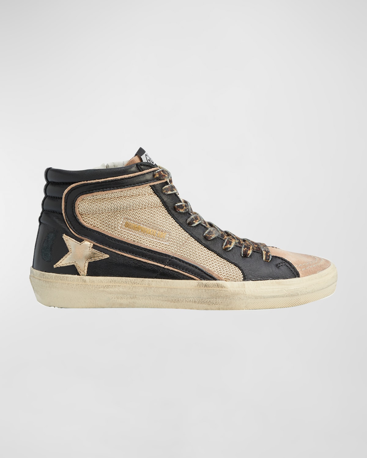 Golden Goose Slide Mid-top Mixed Leather Sneakers In Beige/black/nouga