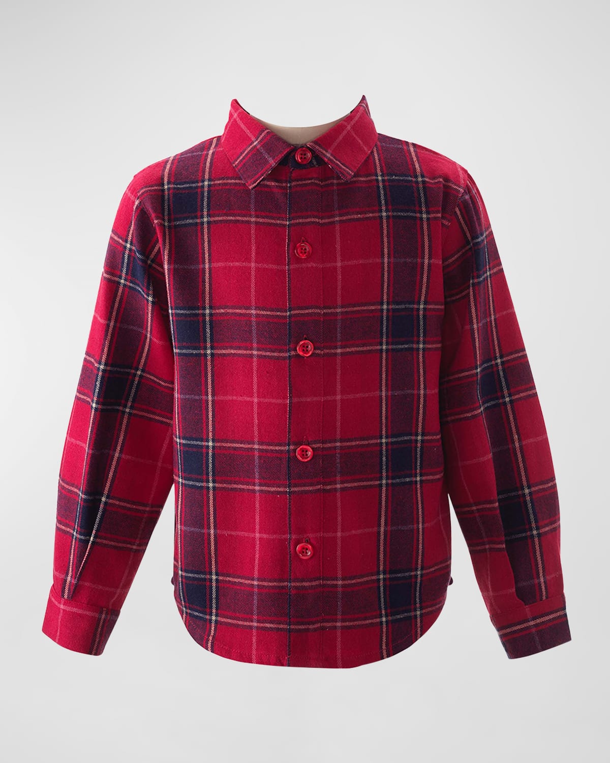 Rachel Riley Boy's Flannel Tartan Festive Button Down Shirt In Red