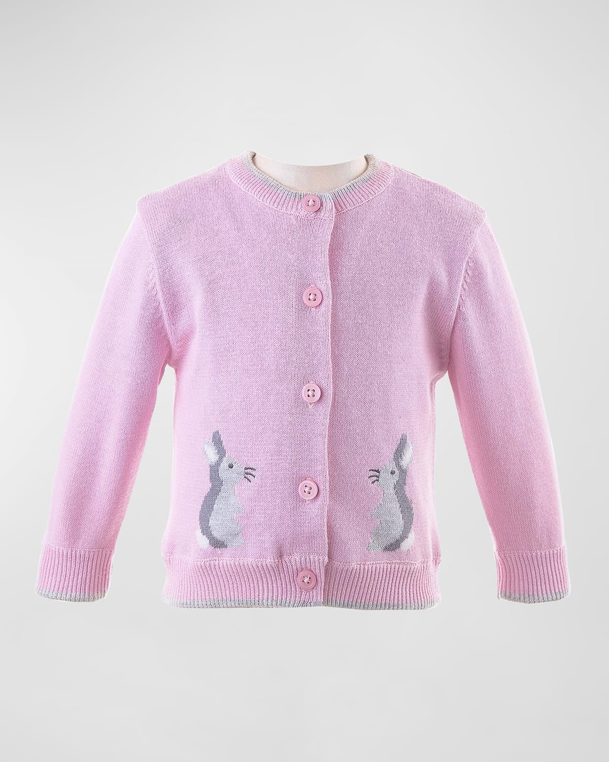 Rachel Riley Kids' Girl's Bunny Intarsia Cardigan In Pink