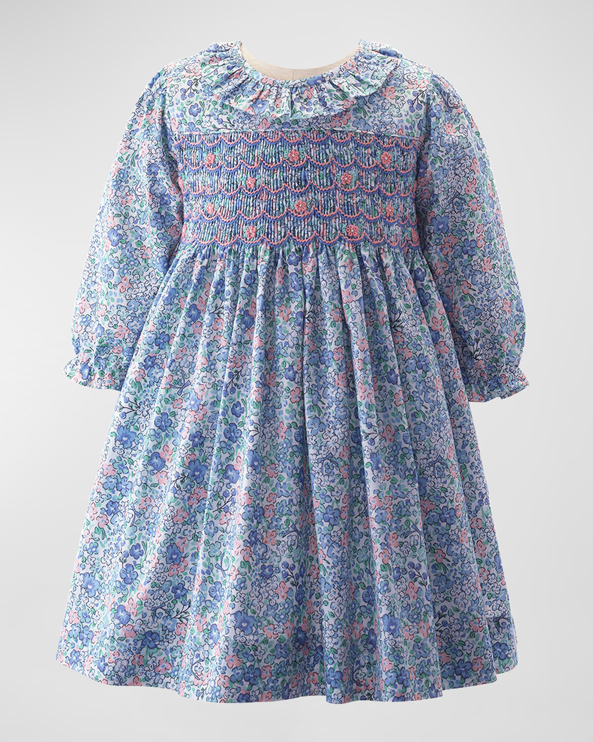 Girl's Floral-Print Smocked Dress w/ Bloomers, Size 6M-24M