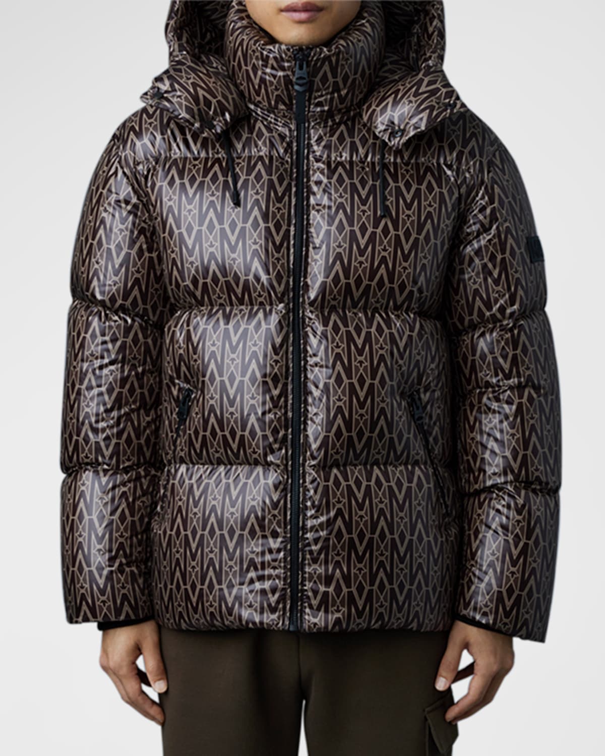 Mackage Kent Lustrous Light Water Repellent 800 Fill Power Down Recycled Polyester Hooded Puffer Jacket In Monogram