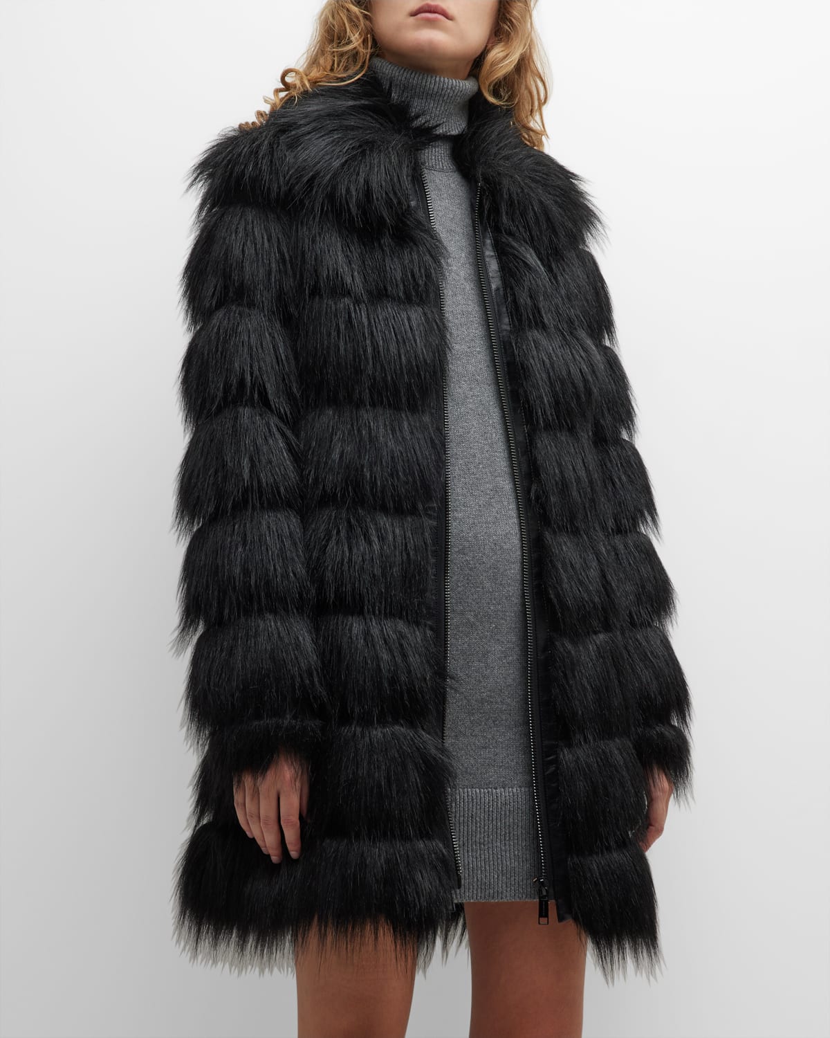 MICHAEL Michael Kors Layered Zip-Front Faux Fur Coat