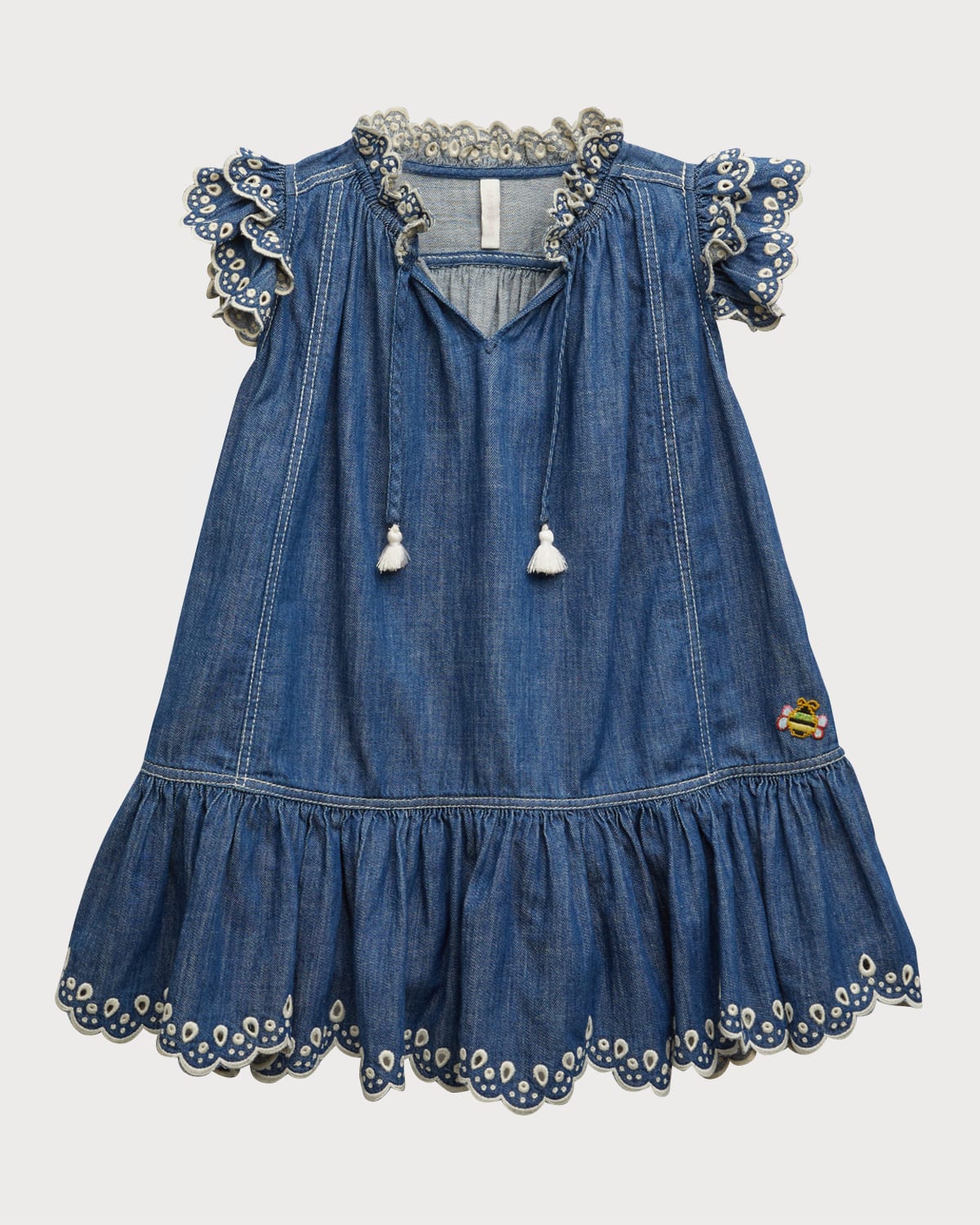 Zimmermann Kids' Little Girl's & Girl's Tiggy Scallop Denim Dress In Blue Lagoon