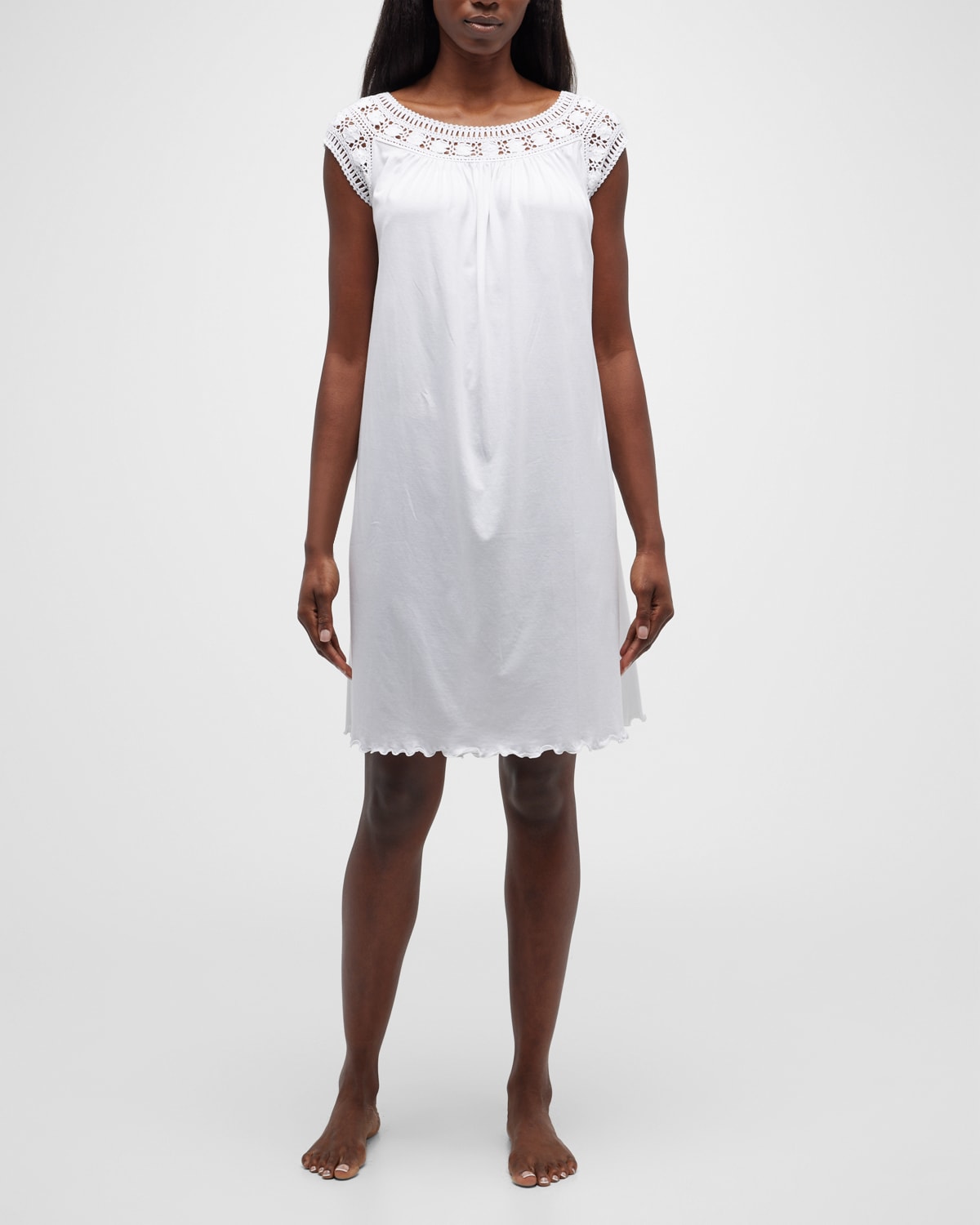 P Jamas Lorena Crochet-trim Cotton Nightgown In White