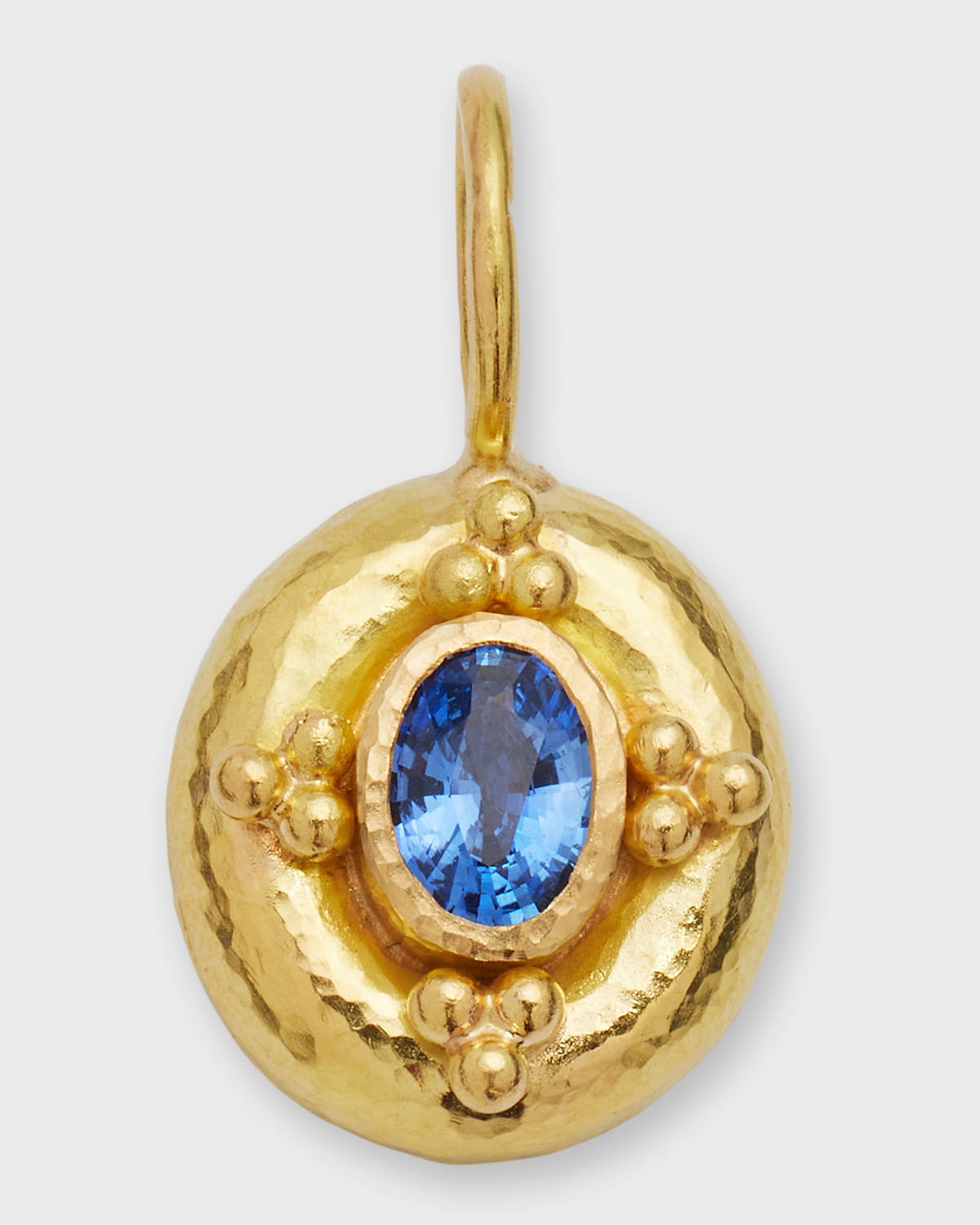 Elizabeth Locke 19K Yellow Gold Vertical Oval Sapphire Pendant with Godron Bezel and Gold Dots