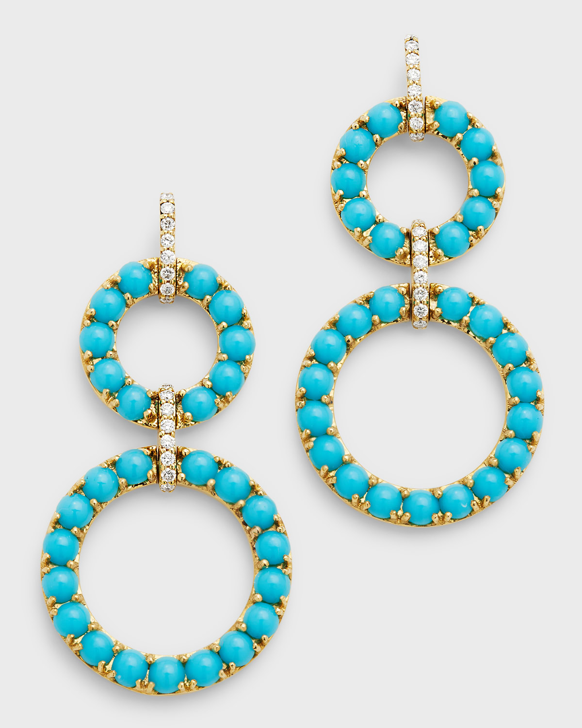 Goshwara 18K Yellow Gold G-One Turquoise 2-Row Drop Earrings
