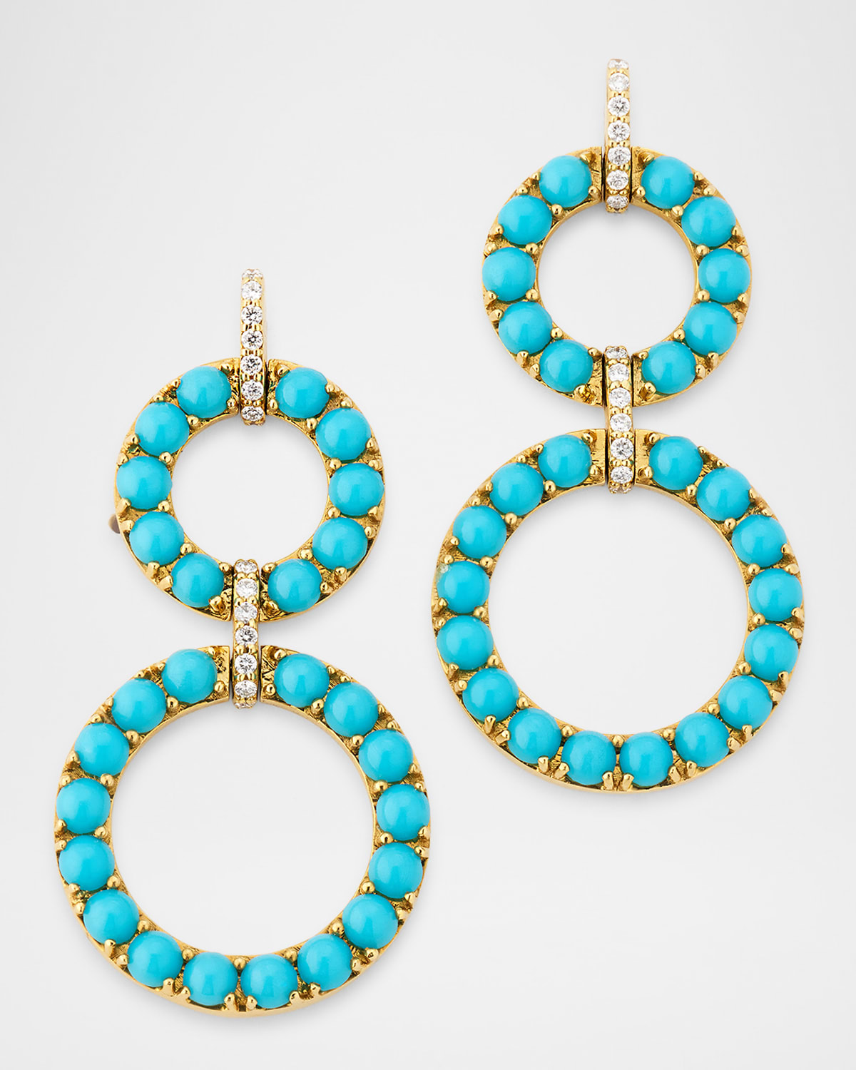 18K Yellow Gold G-One Turquoise 2-Row Drop Earrings