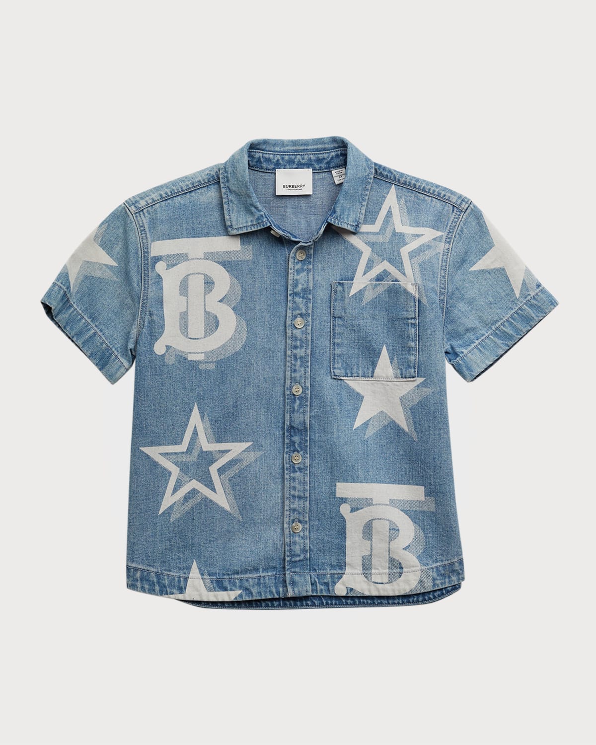 Burberry Kids' Little Boy's & Boy's Alan Star & Monogram-patterned Denim Shirt In Blue