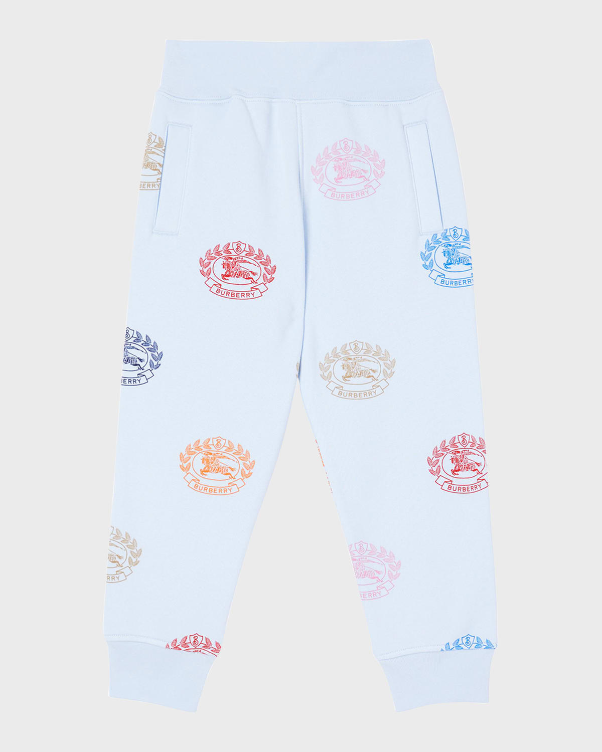 Shop Burberry Boy's Sidney Equestrian Logo Crest Joggers In Pale Blue Ip Pat