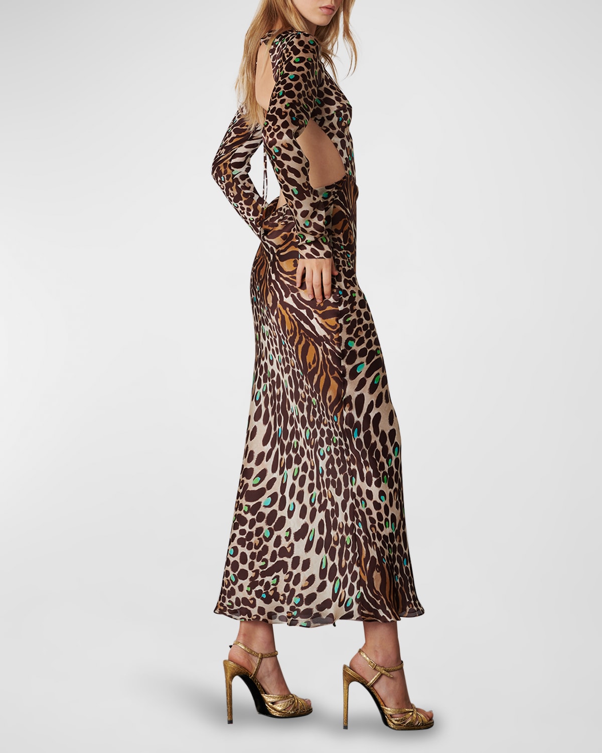 Adriana Iglesias Jodie Cheetah-Print Open-Back Silk Maxi Dress