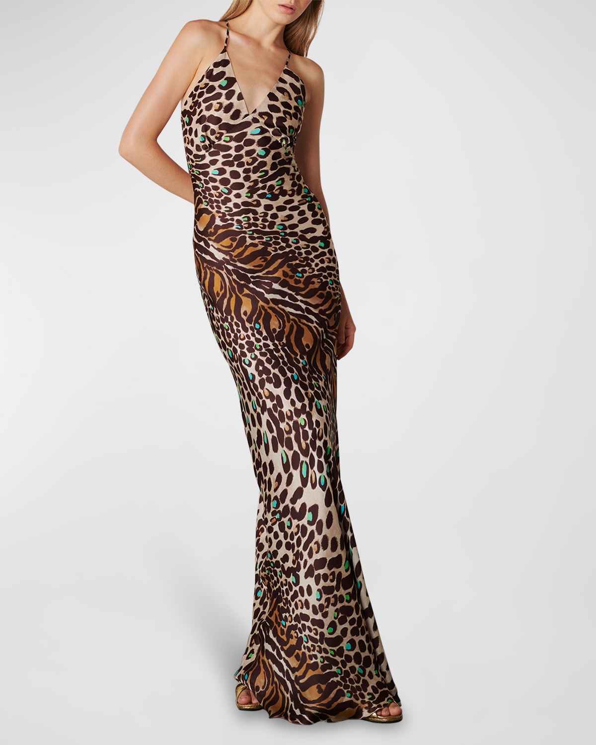 Adriana Iglesias Estela Cheetah-Print Backless Silk Maxi Dress
