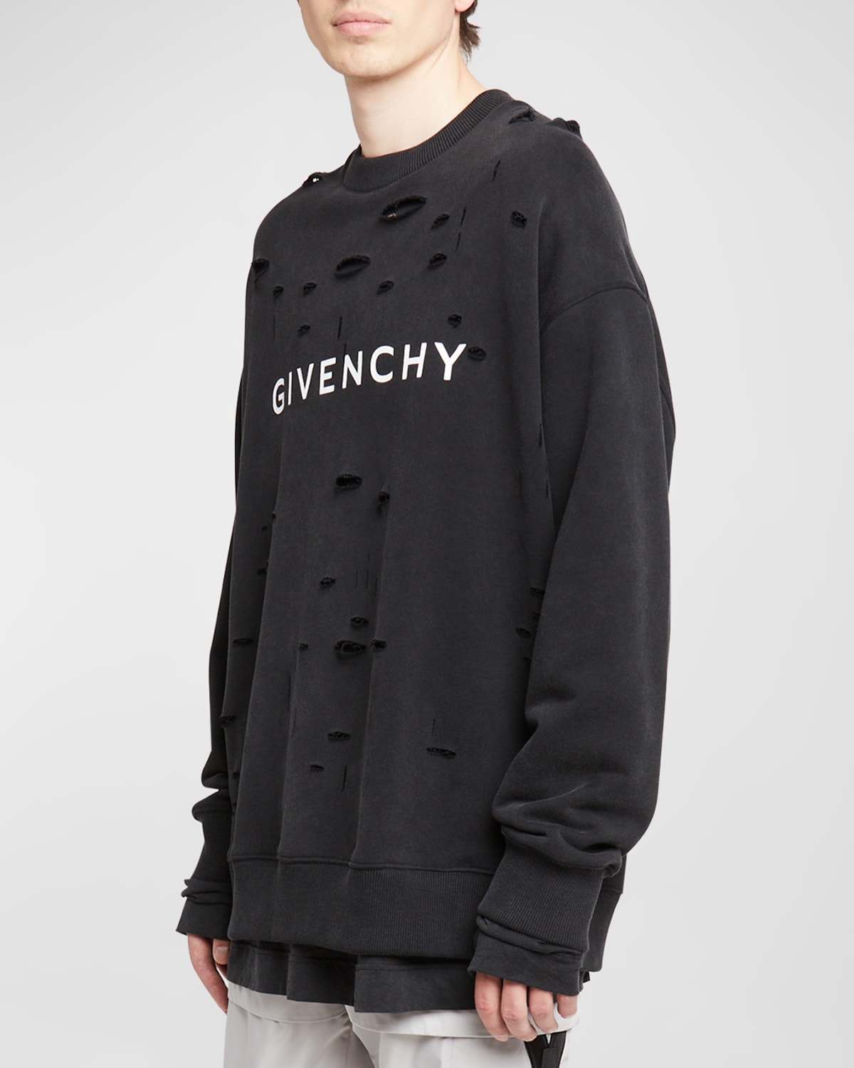 Givenchy Men's Destroyed Logo Sweatshirt In Faded Black