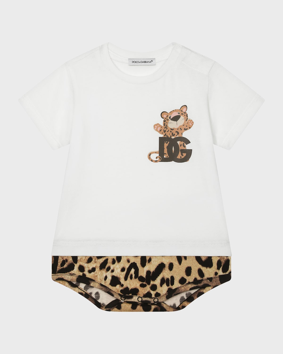 Dolce & Gabbana Kids' Boy's Tiger Graphic Interlocked Logo Bodysuit In White Prnt