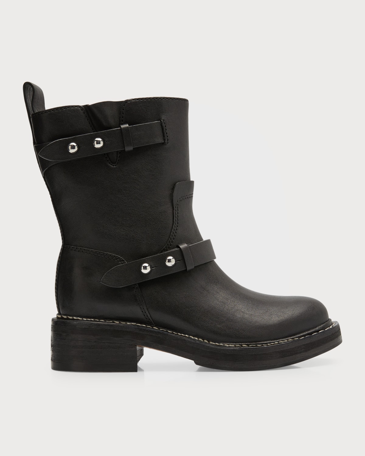 Leather Buckle Short Moto Boots