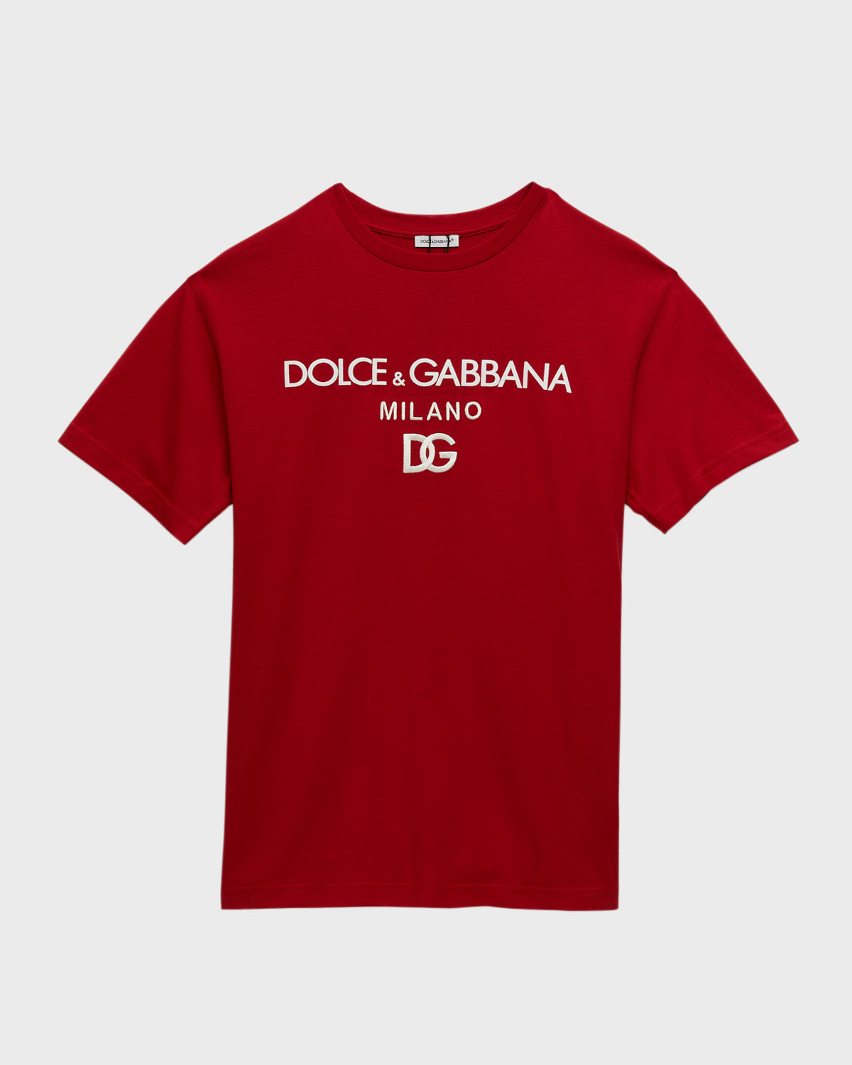 Dolce & Gabbana Kids' Boy's Embroidered Interlocked Logo-print T-shirt In Bright Red