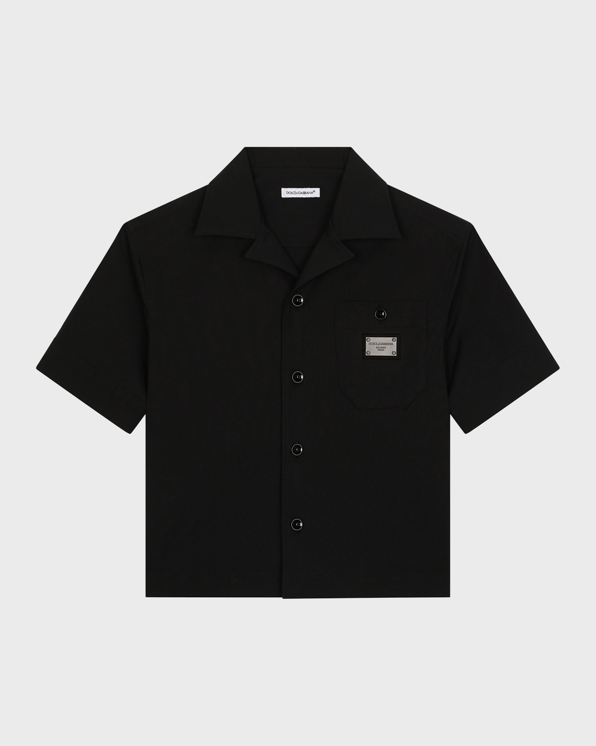 Shop Dolce & Gabbana Boy's Button Down Logo Plaque Shirt In Black