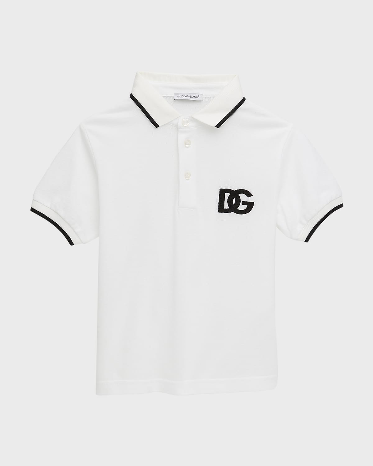 Shop Dolce & Gabbana Boy's Short-sleeve Polo Shirt With Dg Logo In White