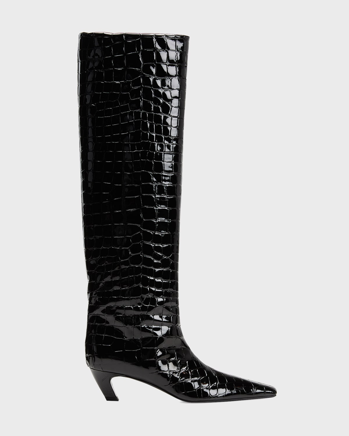 Khaite Davis 50 Croc-embossed Leather Knee-high Boots In Black
