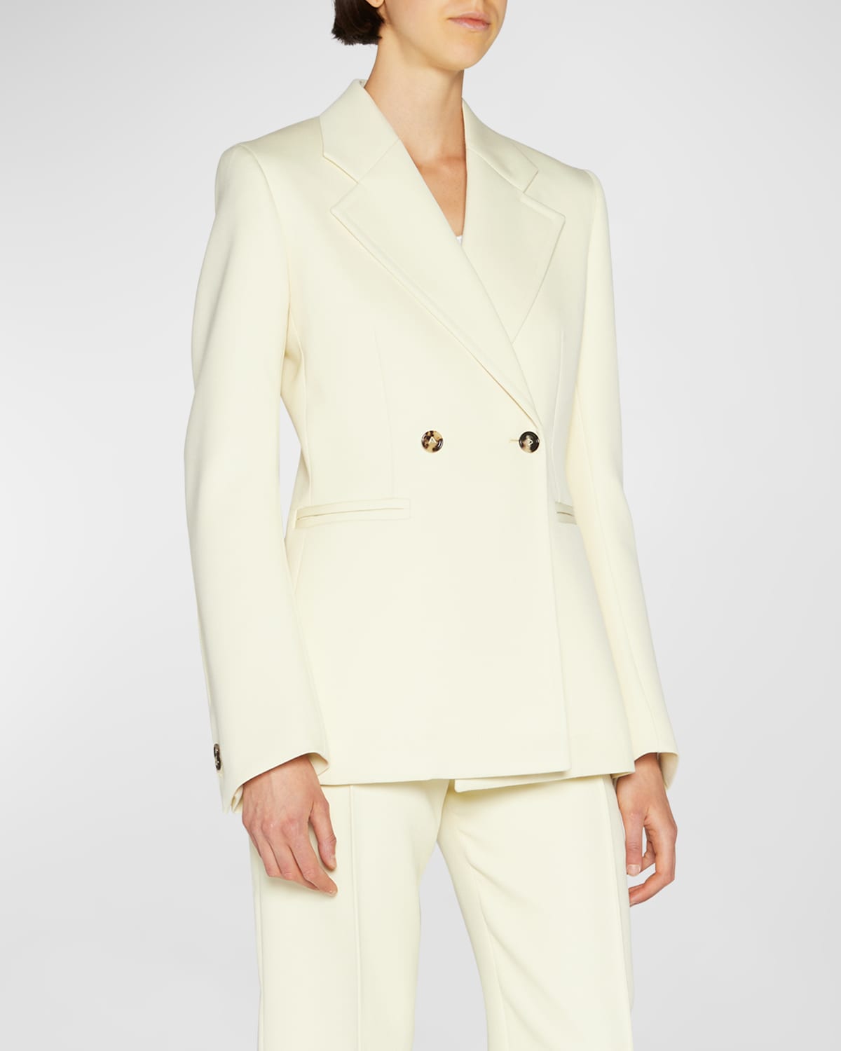 Shop Bottega Veneta Wool Compact Suit Jacket W/ Curved Sleeves In Blone