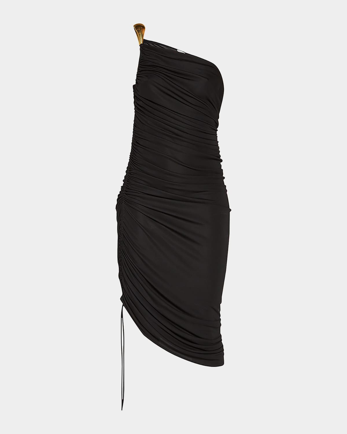 Bottega Veneta One-shoulder Asymmetric Embellished Satin-jersey Midi Dress In Nero